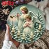 Tinplate Art Round Metal Sign Angel Christmas Tree Home Wall Decor