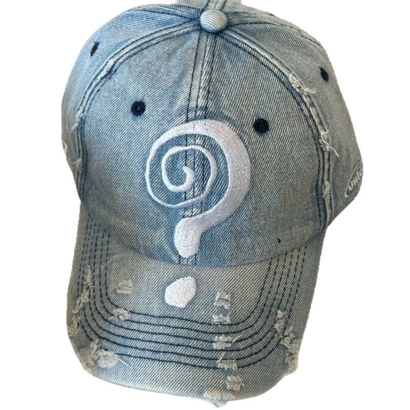 Fashion Hat old question mark embroidered baseball cap men washed denim old hole trendy brand hip hop street cap women