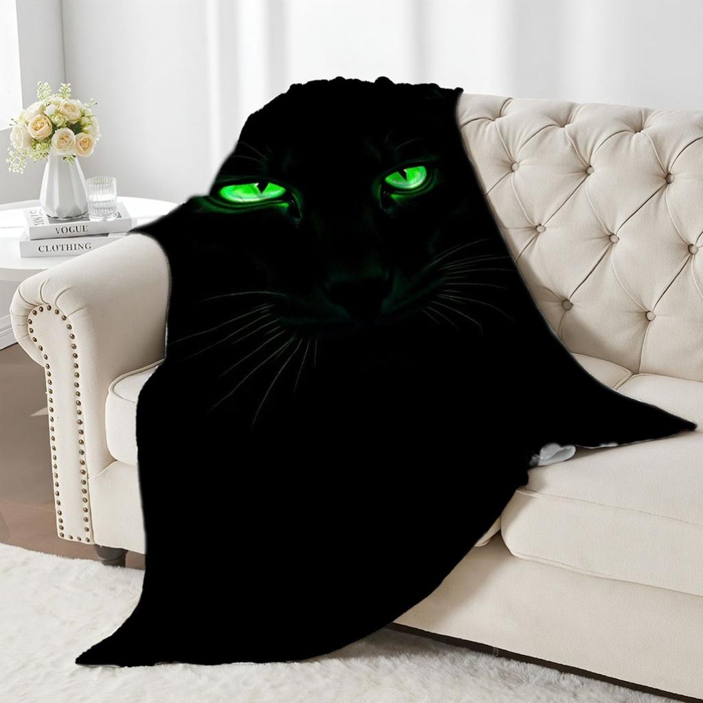 Glowing Cat Eyes Flannel Throw Blanket Soft Cozy Fleece for Home Office Sofa and Car All Season Gift 150x200cm