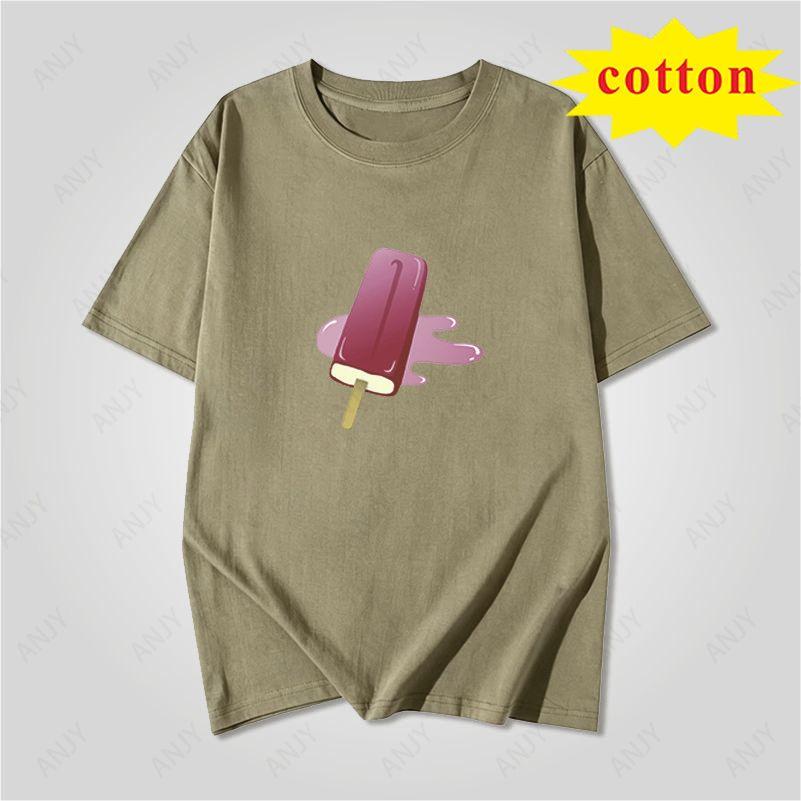 Summer Fresh Color Popsicle Handpainted Pattern Loose Casual Round Neck Short Sleeved Top
