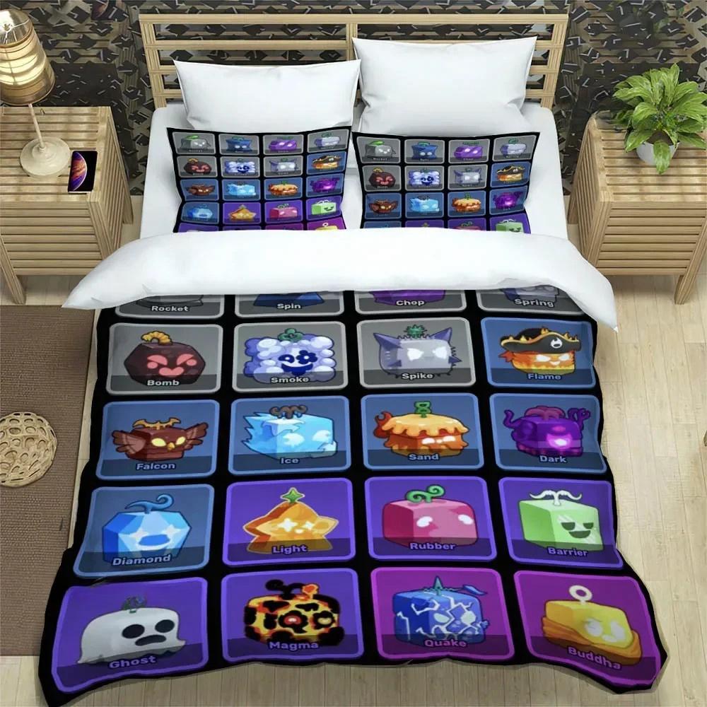 Σετ κλινοσκεπασμάτων Game b-blox fruits pinted, εξαιρετικά είδη κρεβατιού, σετ παπλωματοθήκης, σετ πάπλωμα, σετ κλινοσκεπασμάτων, πολυτελές δώρο γενεθλίων