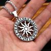 Vintage słońce bóg Apollo naszyjnik moda okrągły Nordic ze stali nierdzewnej Viking Rune naszyjnik mężczyźni biżuteria Amulet prezent