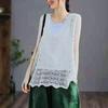 Women's Openwork Knitted Vest Cotton Crocheted V-neck Knit Vest Summer Thin Vintage Loose Outwear Vest