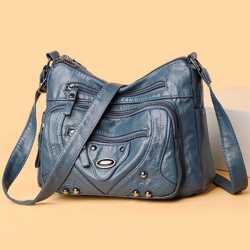 Многослойная женская универсальная модная большая вместительная сумка через плечо для среднего возраста синий