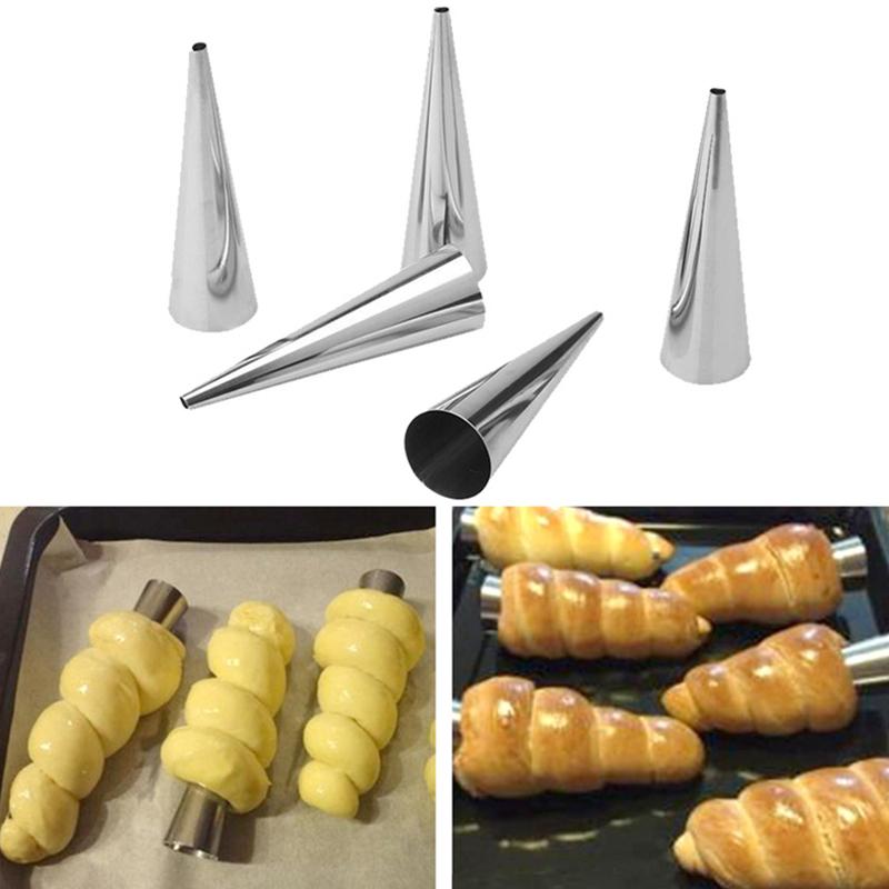 6PCS Conical Tube Mold with Random Color Oil Brush Stainless Steel Croissants Desserts Handmade Pastry Molds Kitchen Gadgets ZYF