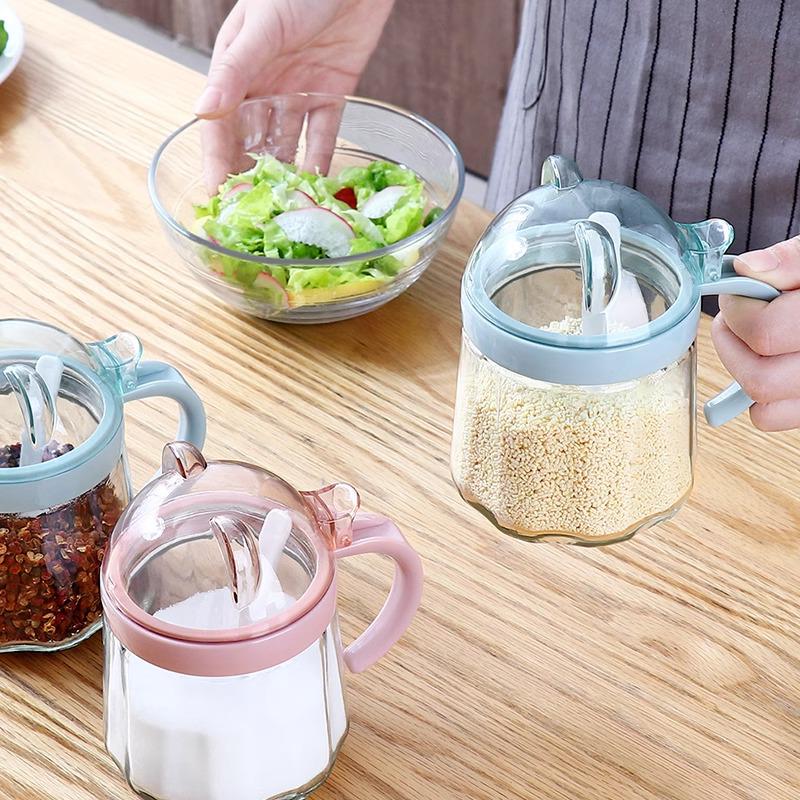 Gewürzglas-Set für die Küche: Glas Gewürzbehälter für Salz, Zucker, MSG
