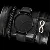 Men'S Casual Fashion Mesh Strap Simple Watch + Bracelet 4-Piece Men'S Watch Quartz Watch