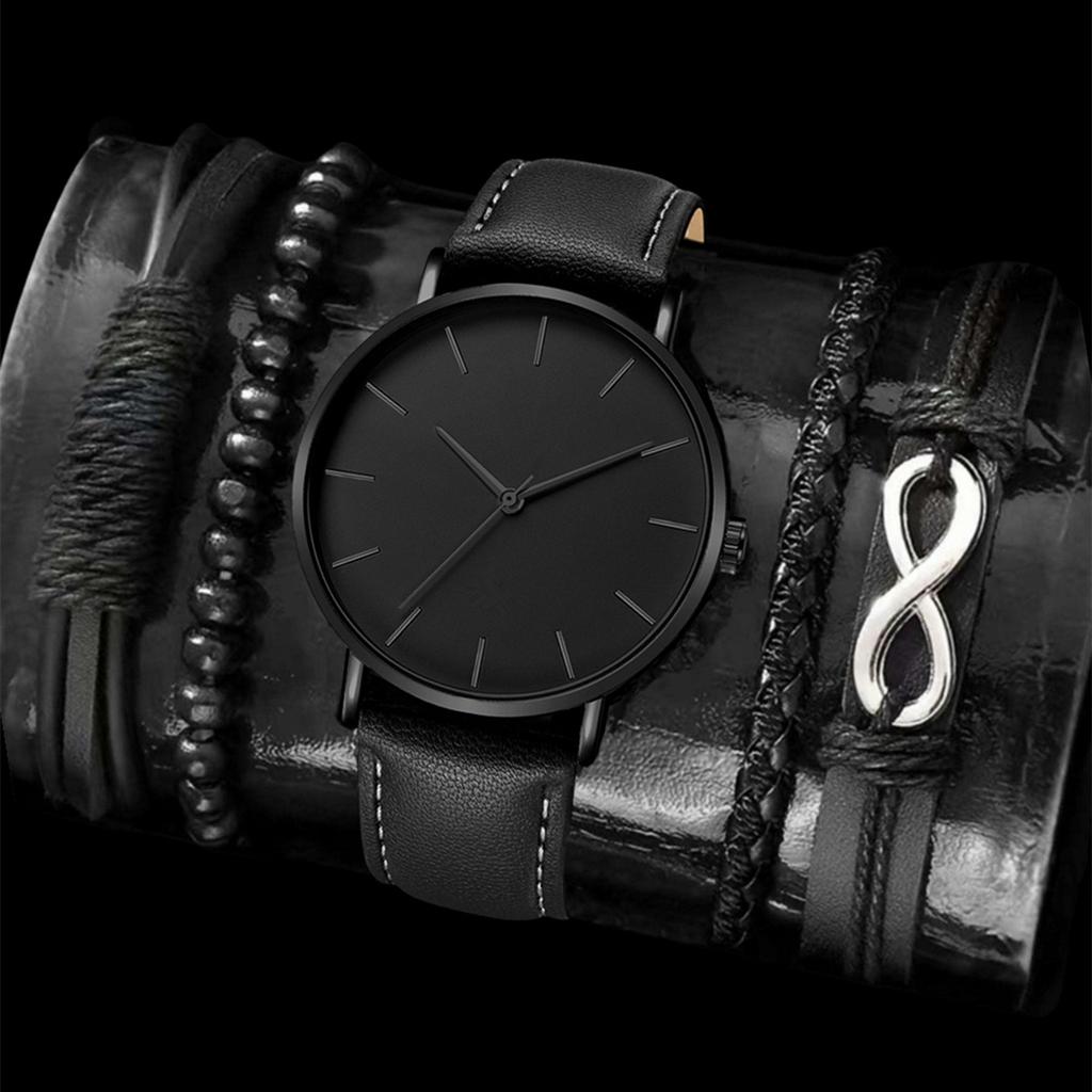 Men'S Casual Fashion Mesh Strap Simple Watch + Bracelet 4-Piece Men'S Watch Quartz Watch
