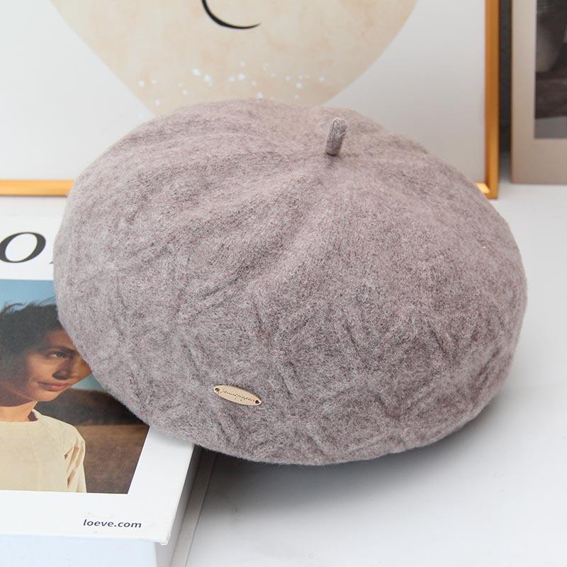 New Diamond Embossed Wool Beret Women's Autumn and Winter Retro Metal Standard Pumpkin Hat Showing Small Temperament Painter Hat