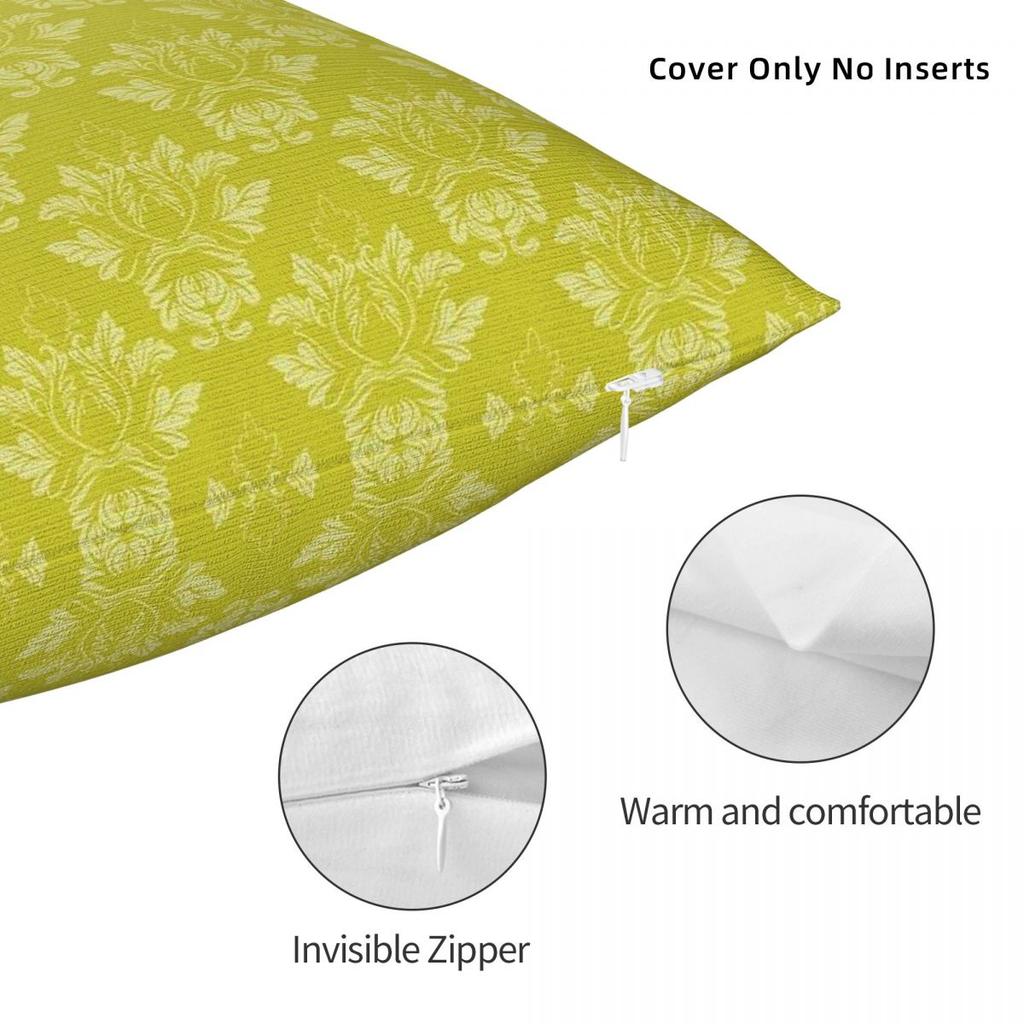 Victorian Chartreuse Yellow Square Pillowcase Polyester Linen Velvet Pattern Zip Decorative Throw Pillow Case Car Cushion Cover