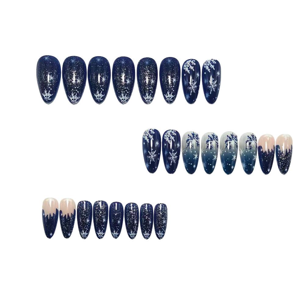 Exquisite Snowflake Blue-Silver Gradient Wearable Nail Stickers - Luxury Christmas Manicure Decor.