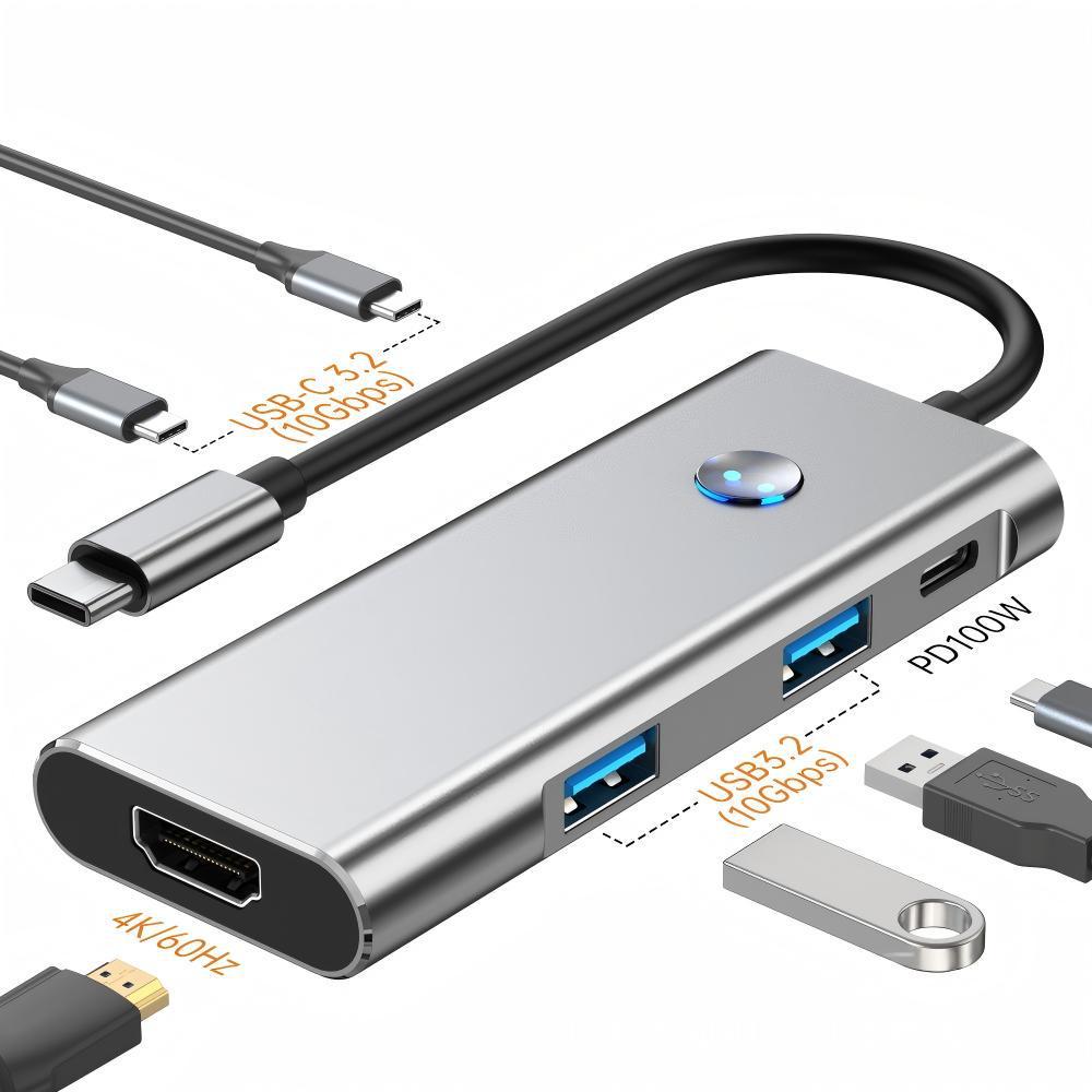 USB-C Hub 3.0 with One-Key Screen Off, 4K HD Casting, USB 3.2 10G Converter