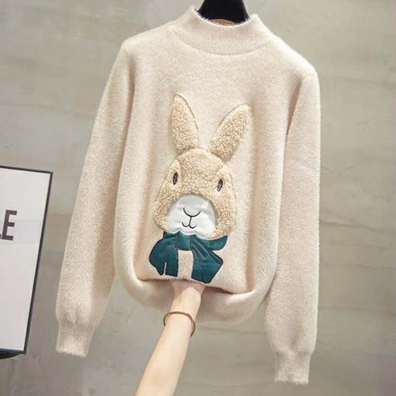 Sweater for Women Autumn Winter Thickened Warm Knitted Stretchy Long Sleeve Tops