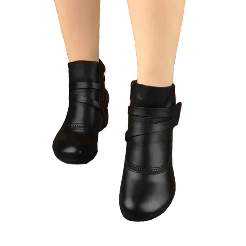 Этнический стиль ретро сапоги женские толстый каблук круглый носок удобные туфли для мам с боковой молнией баска кожаные сапоги мягкая подошва мягкая поверхность 37 2144₽