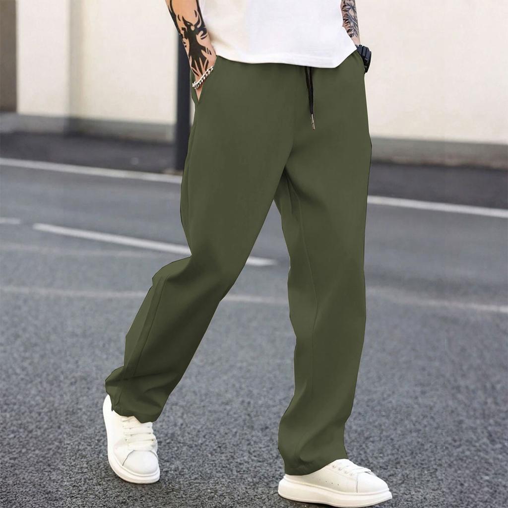 Men's Casual Elastic Waistband Drawstring Breathable Color Pants