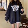Women Long Sleeve Hooded O Neck Loose Pullovers Female Tops Solid Color Sweatshirts