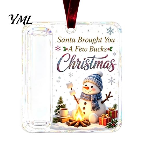 Reusable Christmas Gift Pendant Acrylic Money Holder Ornament, Cash Hanging Decor with Tree Ornament Festive Pattern, for Surprise Giving, Holiday