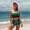 CHARMLEAKS Sportliches, lässiges Crop-Bikini-Set für Damen, zweiteiliger Badeanzug mit Farbblock-Motiv