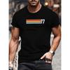 European Sizes Men'S T-shirt with No. 77 Rainbow Striped Retro Style Print | Casual