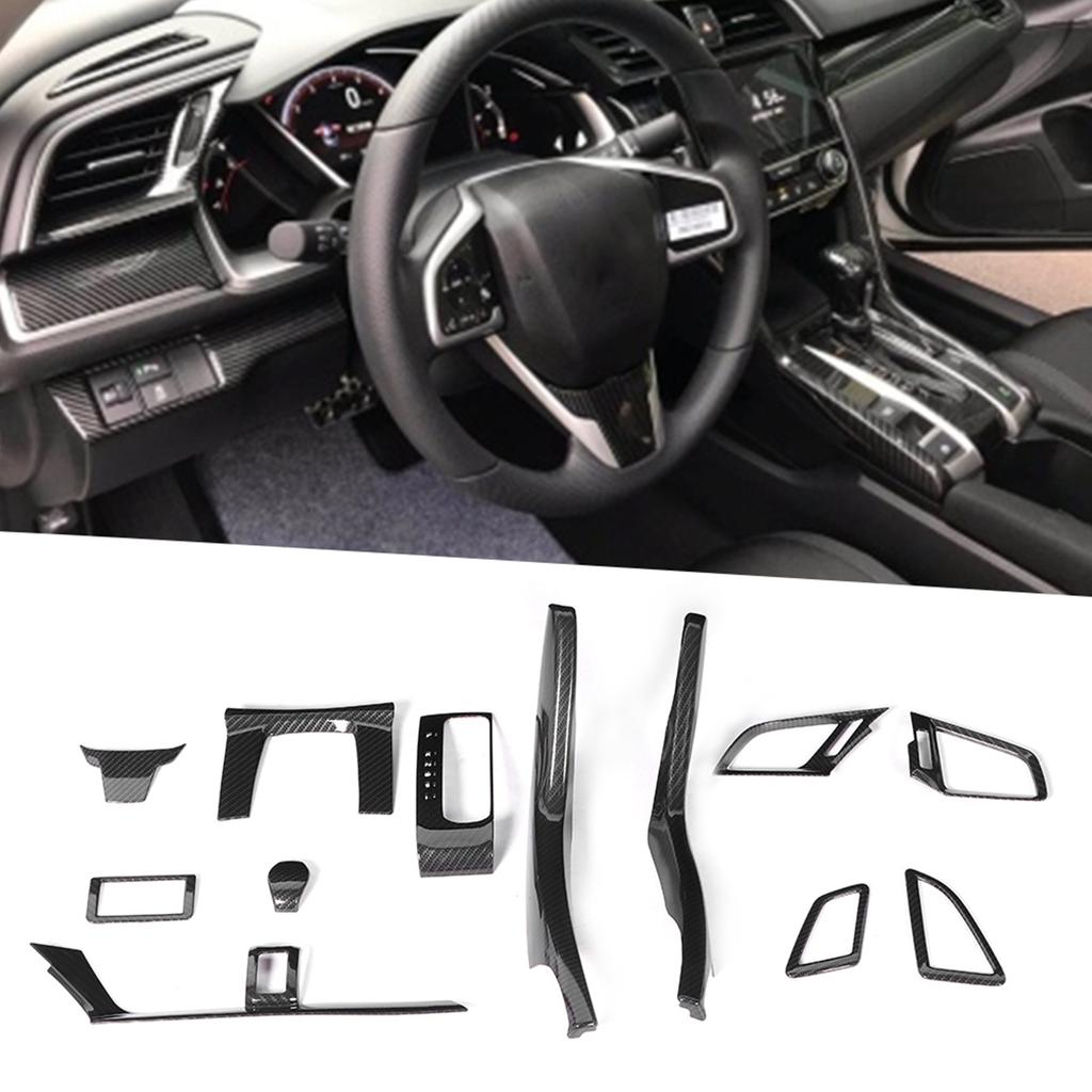 12PcsSet Central Control Decoration Kit Carbon Fiber Pattern Gear Knob Trim Air Outlet Cover Fit