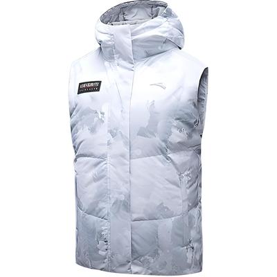 Série de Treino Capuz Zíper Ajuste Slim Casual Colete de Penas Feminino Colete Branco Neve Estampado 162447903-1