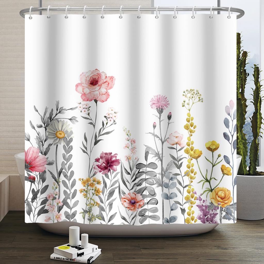 Floral Shower Curtain for Bathroom Vintage Flower Butterfly Waterproof Fabric Boho Bathtub Bathroom Curtain With Hooks 180x240