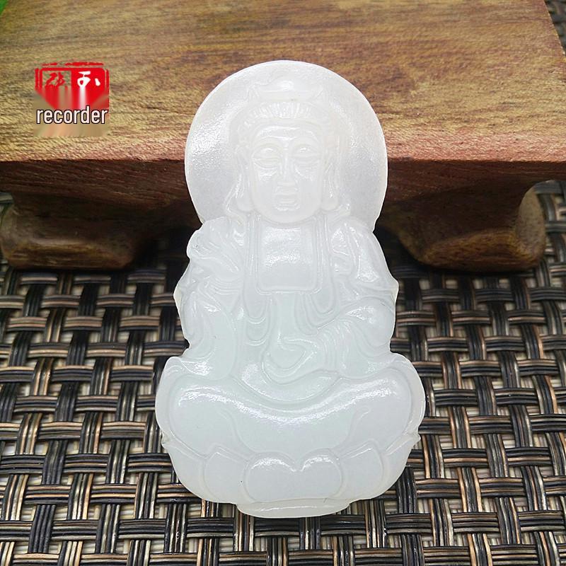 Men s Fashion Afghan White Jade Guanyin Peace Pendant by319