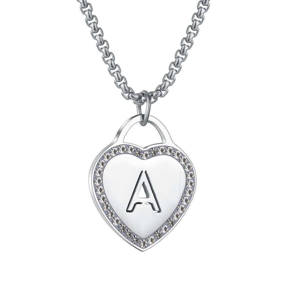 

Women s Silver Initial Necklace Stainless Steel Love Heart Tiny Letter Necklace Personalized Name Jewelry for Girlfriend Gift 26 Alphabet Letters A