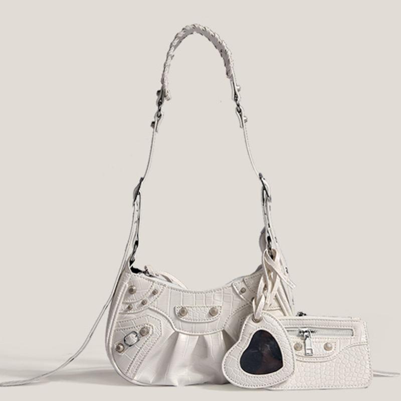 "2023 Trendy Women's Motorcycle Underarm Bag with Rivets & Tassels - High-End Pleated Shoulder Messenger Bag"