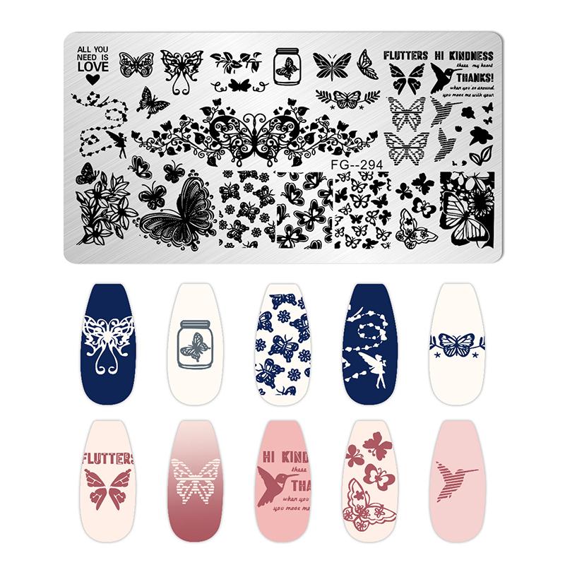 12*6cm Nail Stamping Plates Rose Butterfly Nail Art Plate Stainless Steel Nail Design Stencil Tools DIY Printing Design Stamp