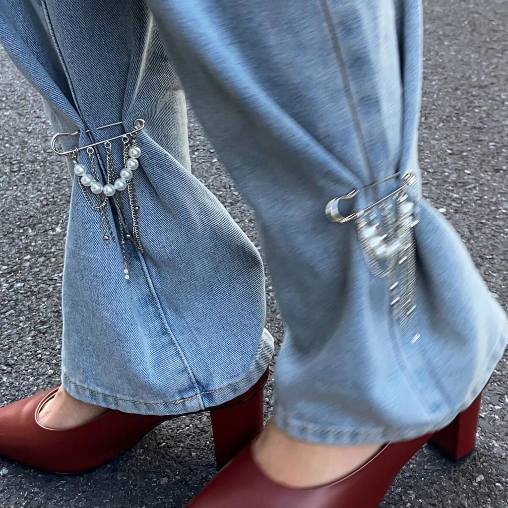 Salircon Trendy Elegant Imitation Pearl Tassels Chain Anklet Bracelet Women 2026 Summer Detachable Trouser Brooch Chain Jewelry