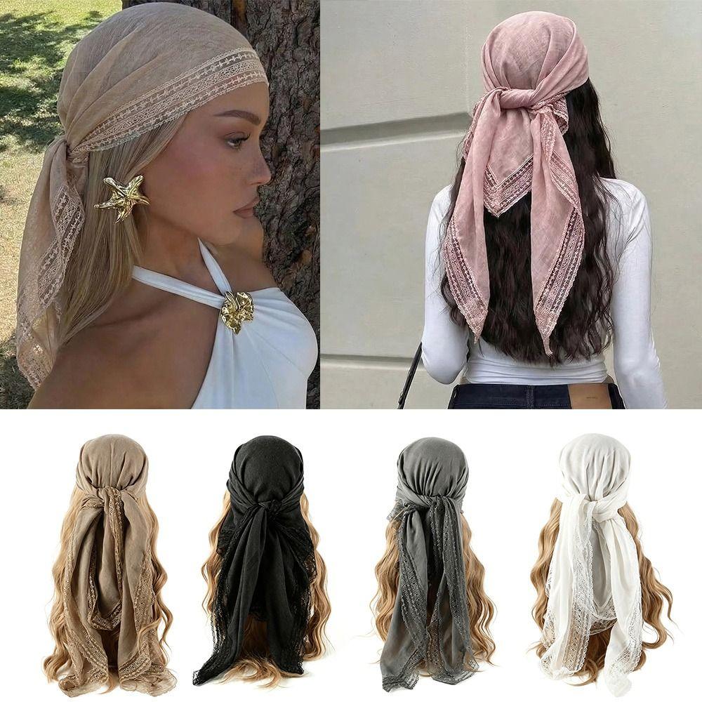 Square Shape Lace Trim Scarf Breathable Sun-Protection Shawl Fashion Bohemian Scarf