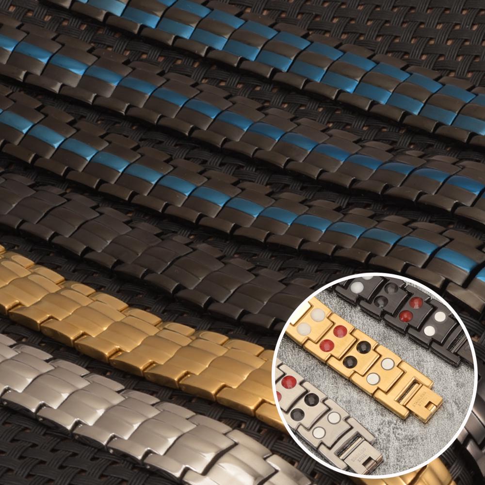 Black Bracelet Men Hand Chain Waterproof Health Germanium Magnetic Therapy Bracelet Male Benefits Stainless Steel Bracelets Mens