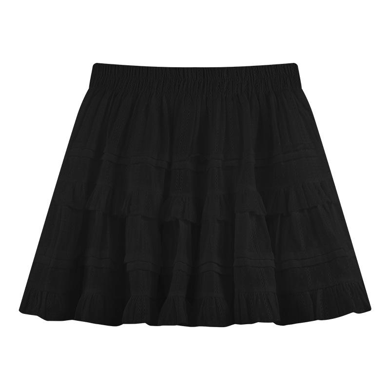 Женская белая миди-юбка с высокой талией и оборками - 2025 Маленькая пышная юбка-торт А-силуэта XS чёрный