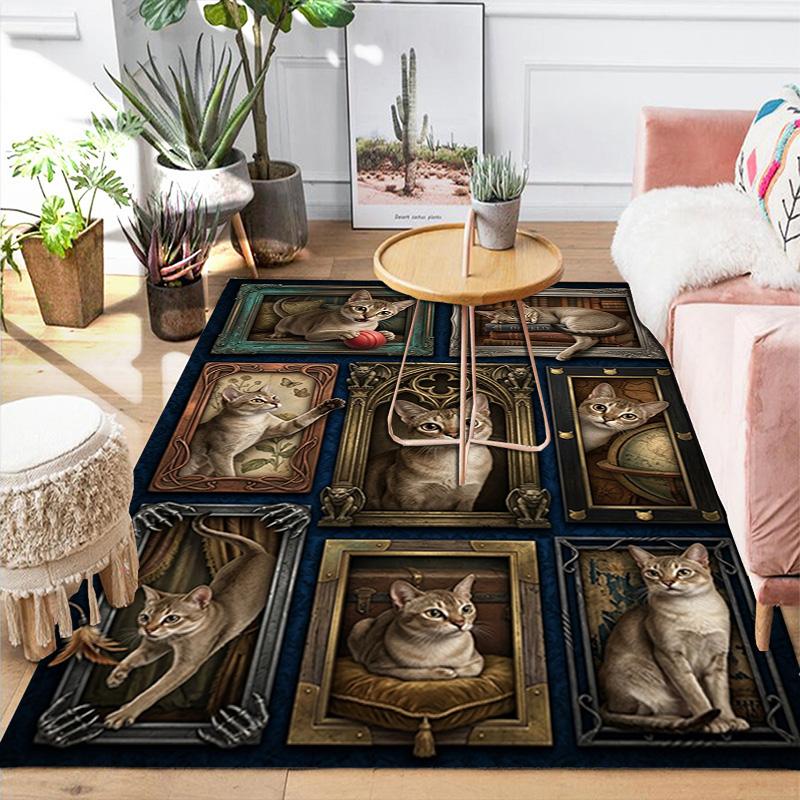 Feline Portraits Pattern Rug Floor Mat for Living Room or Bedroom Soft and Comfortable Carpet a Gift for Birthday and Holiday.