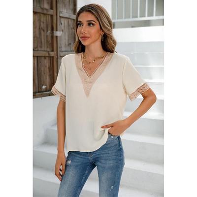 Summer Women's Casual Thin Top Fashion Women's V-neck Lace T-shirt Women's Top Women's Shirt Blouse