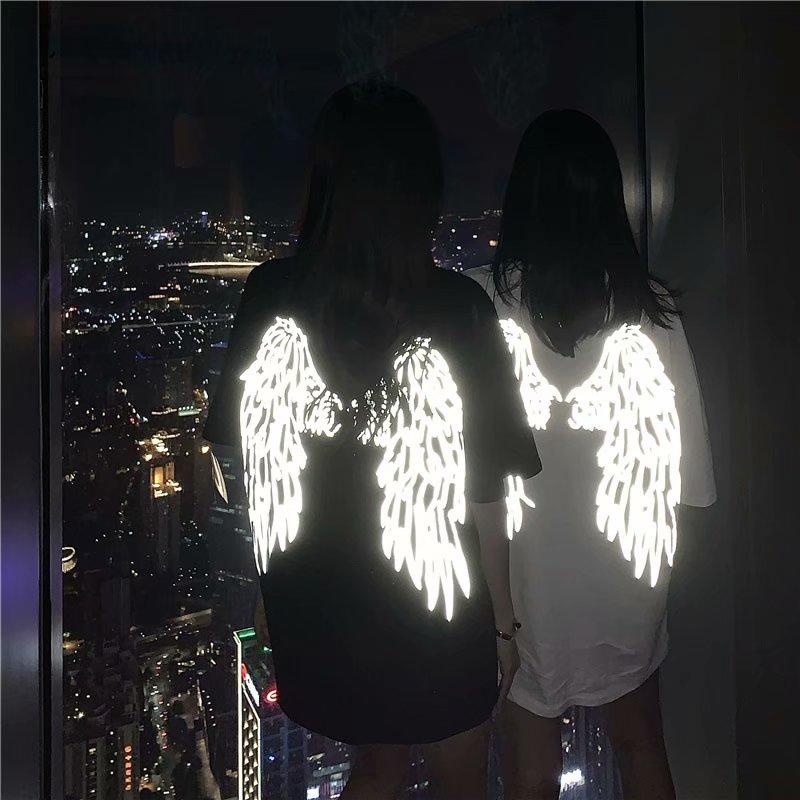 Summer New Fashion Women's Short Sleeve Reflective Wings Dark Trend T-shirt for Men and Women Lovers