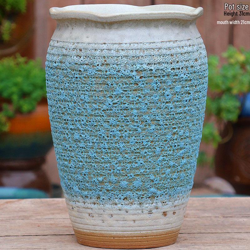 Handmade Large Purple Clay Ceramic Pot for Succulents and Bougainvillea – Breathable, Coarse Pottery Design for Living Room.