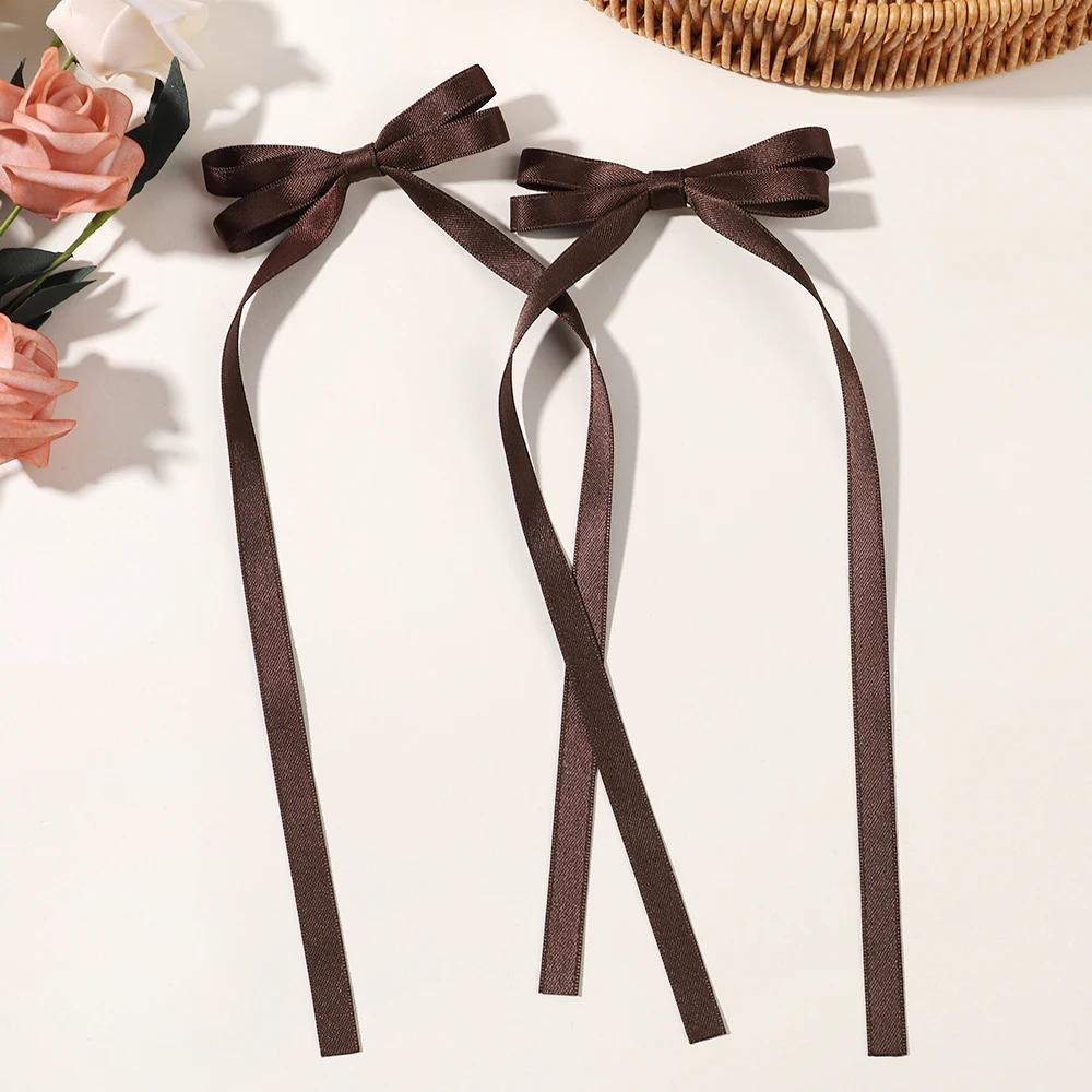 2pcs Long Tassel Ribbon Hairpin Cute Candy Bow Clip for Women Girls Party Gifts Headwear Side Clips Hair Accessories