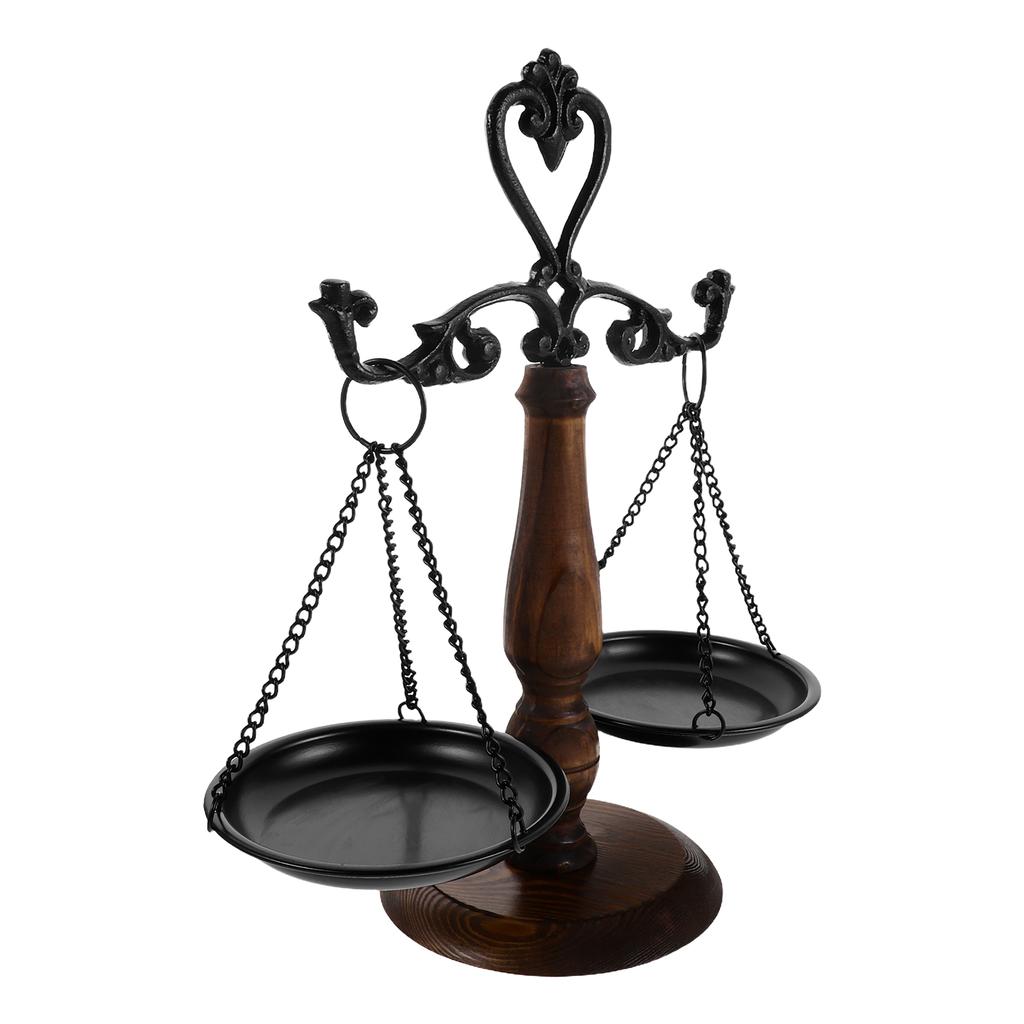 Vintage Libra Justice Balance Scale Cast Iron and Wood Retro Office Desk Ornament Home Decor Victorian Style Decor