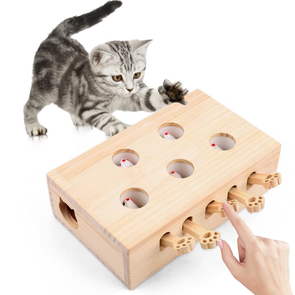 Wooden Whack-A-Mole Cat Toy Catch Mice Game Cat Enrichment Toys for Cats & Kittens