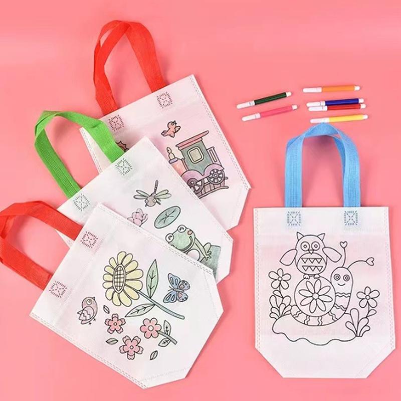 5Pcs Diy Graffiti Bag Handmade Painting Non Woven Bags For Children Arts Crafts Color Filling Drawing Toy Educational Toys