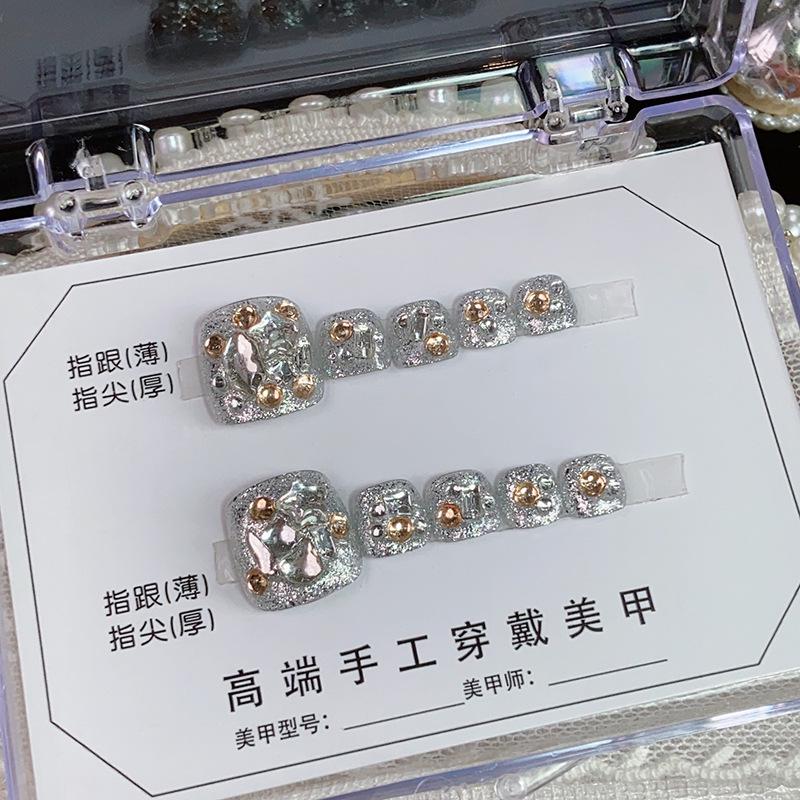 

Luxury Handmade Removable Diamond Pedicure Fake Nail Patches Small
