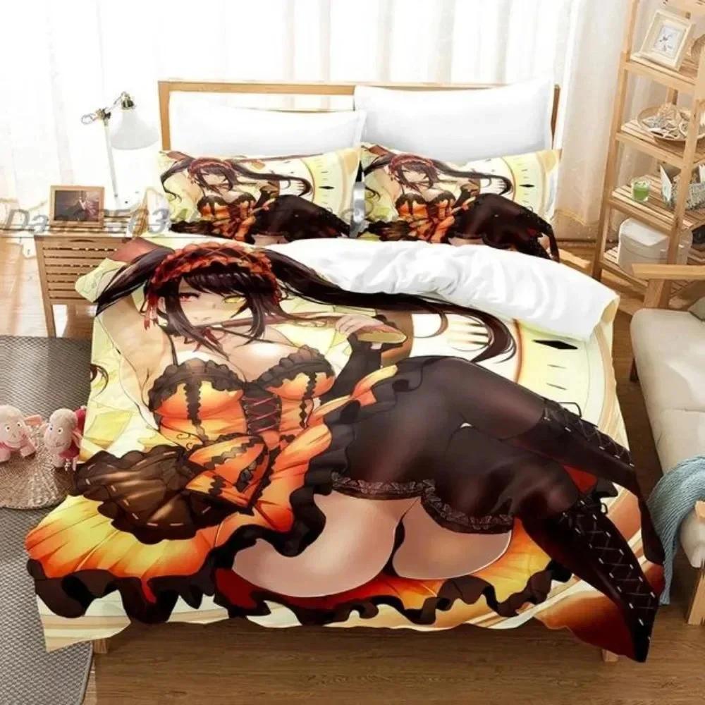 Anime Date A Live Kurumi Tokisaki Comfortable Duvet Quilt Cover Pillowcase Bedding Set Children Bedroom Decoration Home Textile
