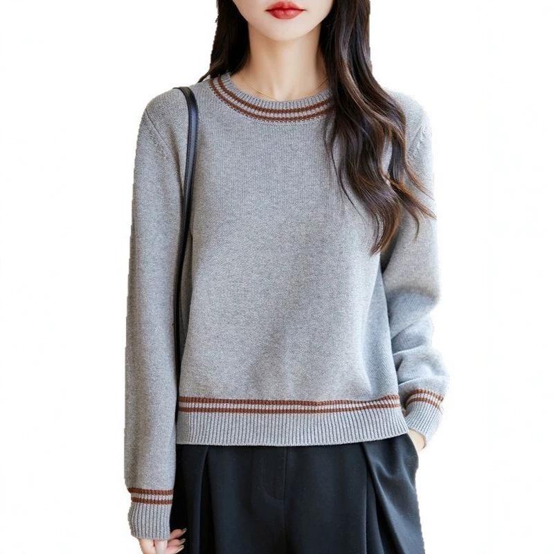 Women's Color Block Round Neck Knitwear Sweater - Slimming & Versatile Base Layer Top