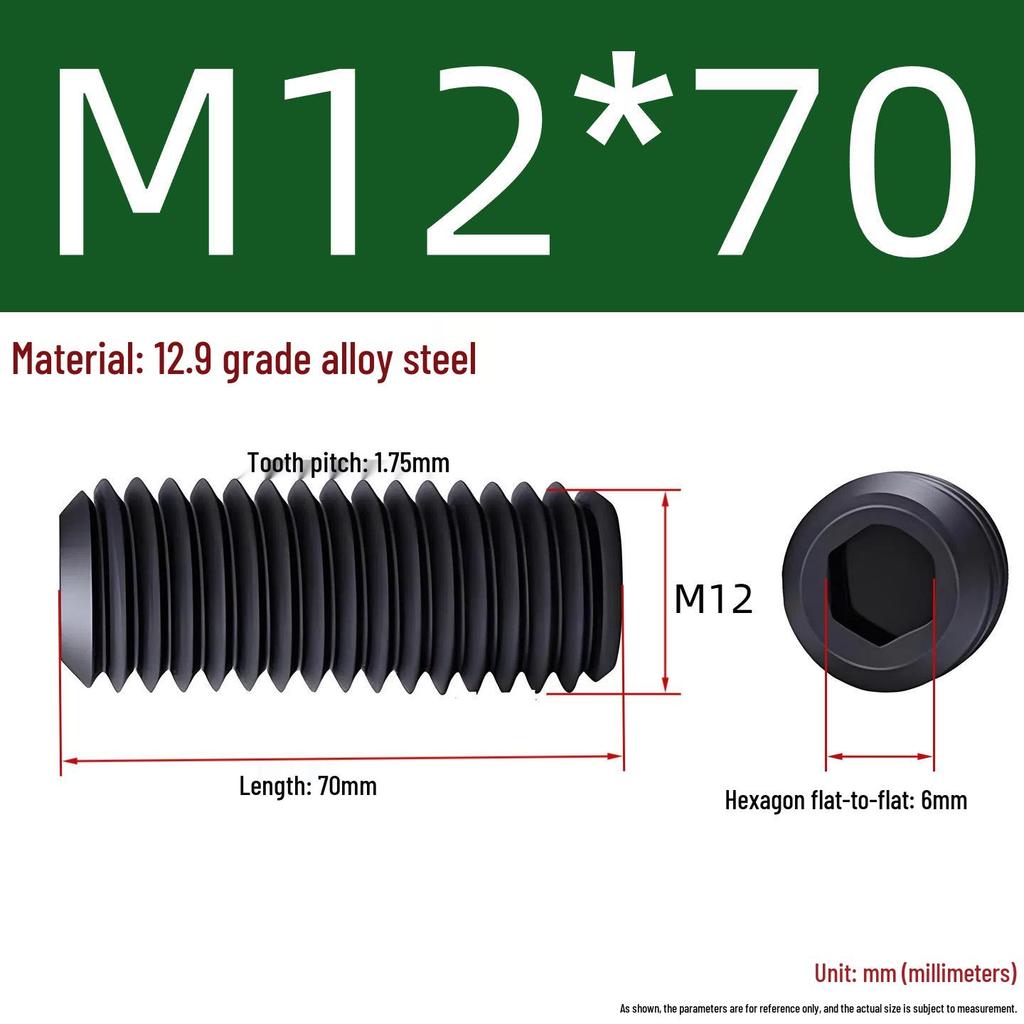 Grade 12.9 Hex Socket Headless Set Screw (M3-M16)