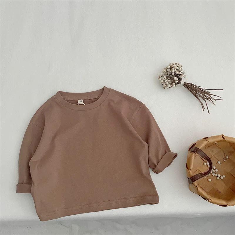 Barn Långärmad Bomulls-T-shirt - Koreansk Stil, Vår/Höst, Godisfärg, Trendig Enfärgad Topp för Pojkar & Flickor