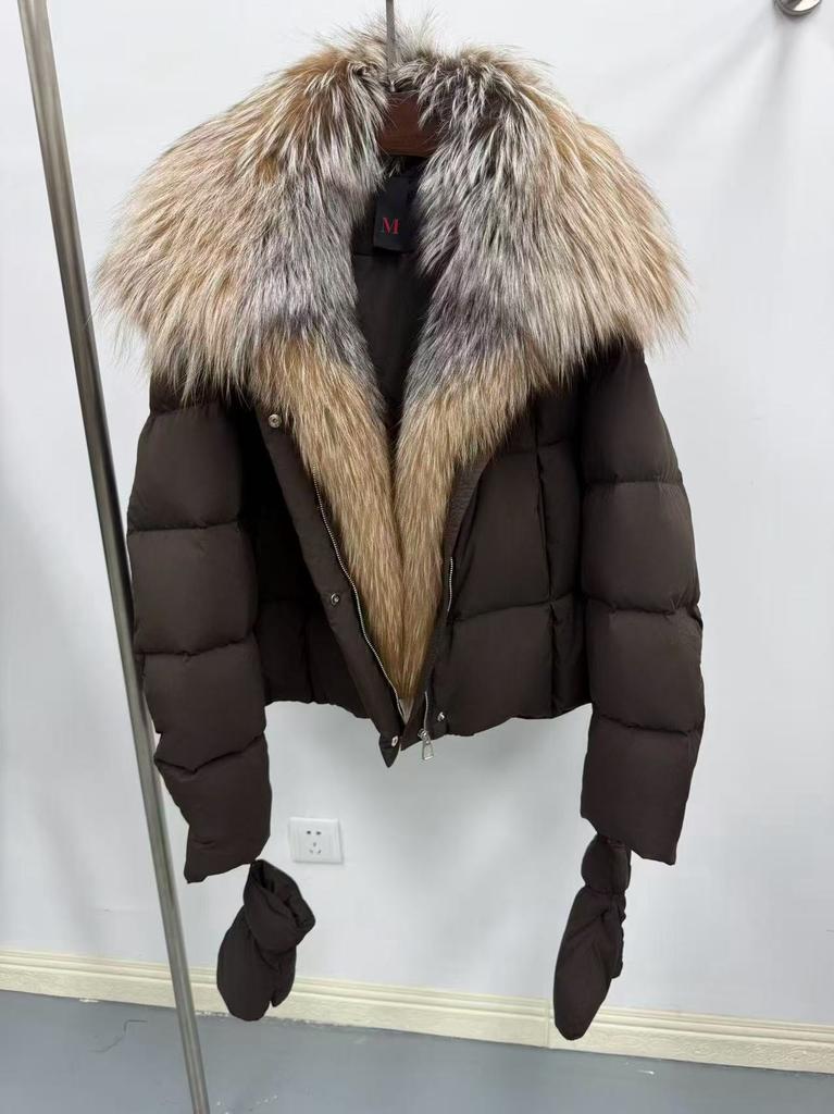 Goose down jacket winter new removable natural fox fur collar down jacket fashionable versatile warm jacket with gloves