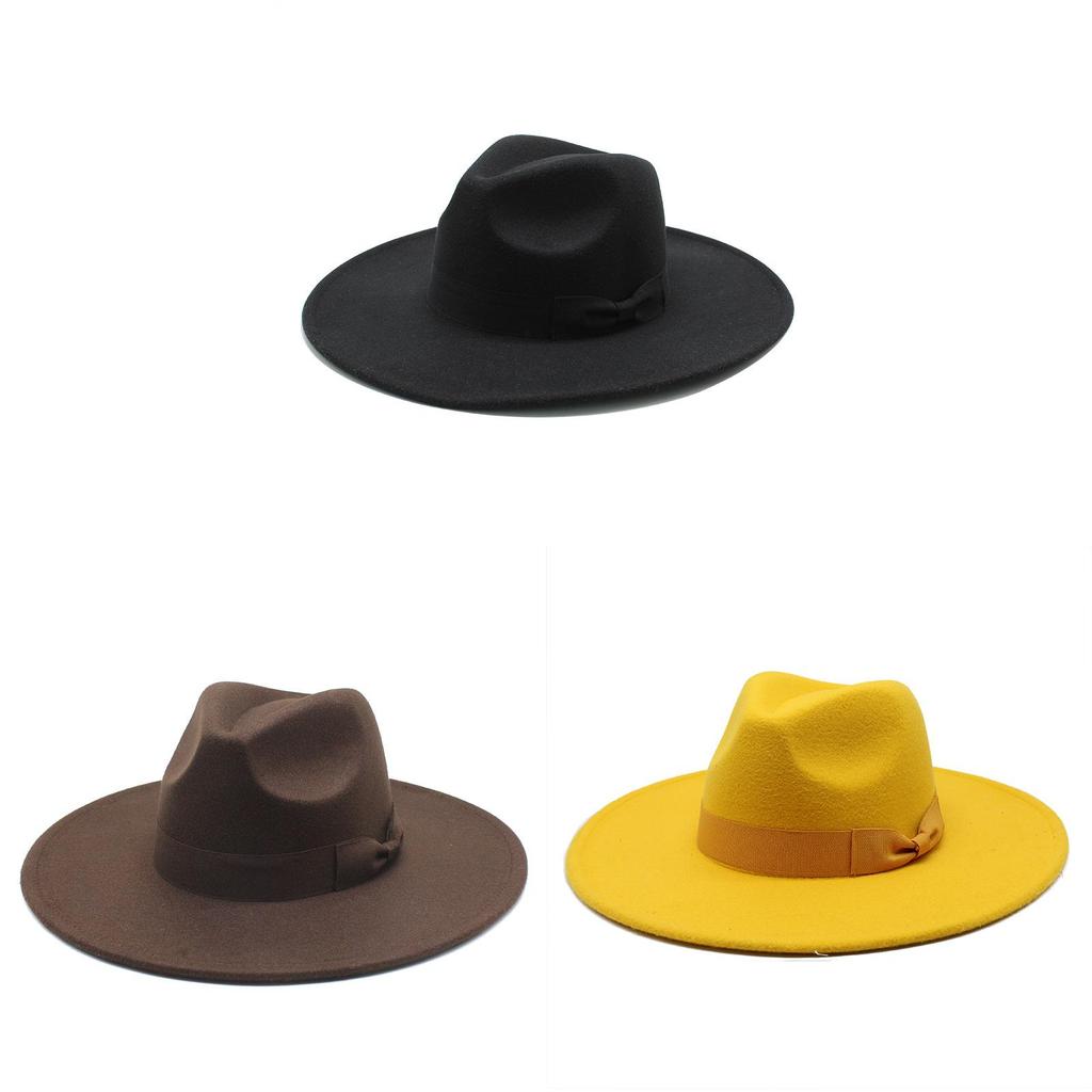Wool Felt Hat With Large Brim And Bow For Retro Festival Wear