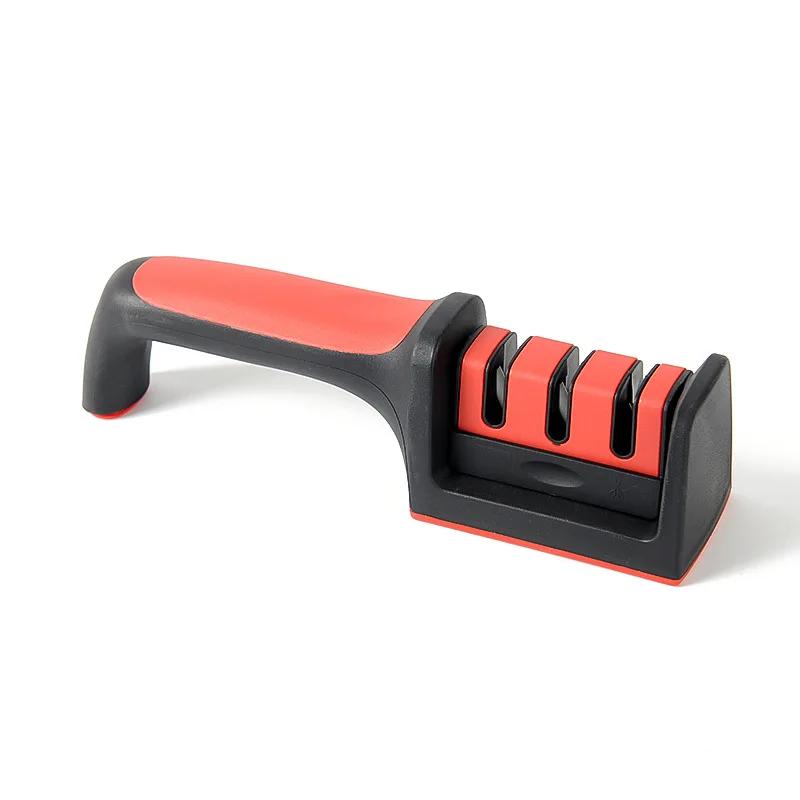 Küchen-3-Segment-Messerschärfer Haushalt Multifunktionaler handgehaltener Dreizweck-Schwarz-Schleifstein